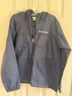 Columbia Boys Windbreaker Jacket Navy Blue Hooded Lightweight Size S 8